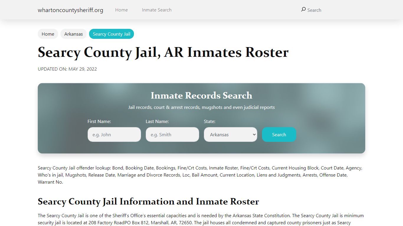 Searcy County Jail, AR Jail Roster, Name Search